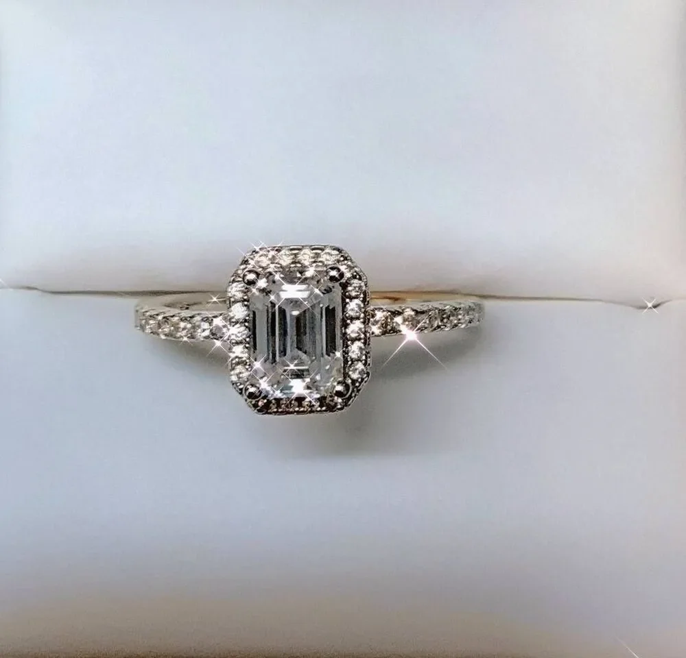 CERTIFIED GRA 2Ct. Emerald & Round Cut Halo Genuine Moissanite Engagement Ring 8
